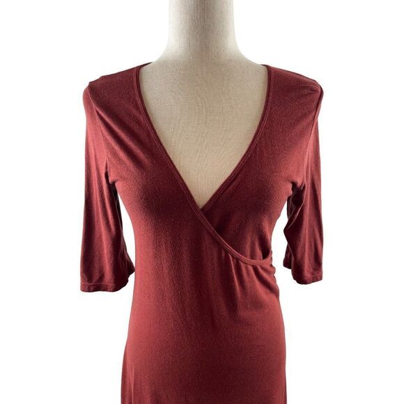 Prana Nadia Faux Wrap Dress Size Small Terracotta Red Casual Stretch Rayon Blend - Picture 2 of 9